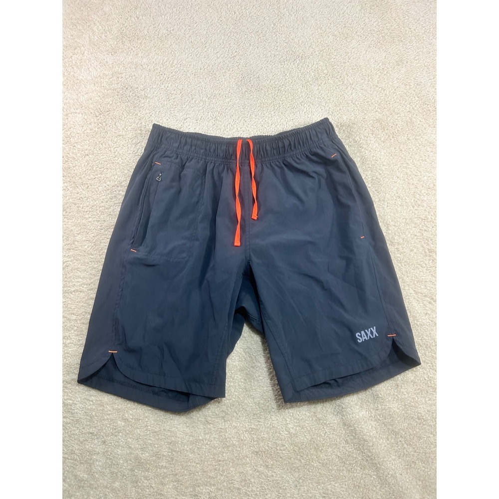 SAXX Men's Kinetic Gainmaker Shorts Lined Small Black Orange Drawstring Gym